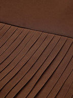 Brown Pleated Slit Classic Boat Neck Sleeveless Mermaid Midi Dress