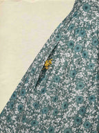Maxi Linen Dress, Long Sleeves, V Neck, Floral, Button Design, Vintage, Green