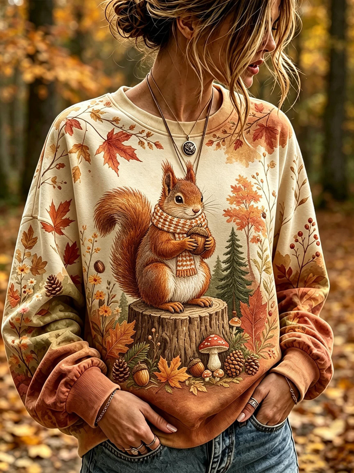 Women's Autumn Squirrel Printed Casual Sweatshirt