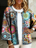 Women's Casual Multicolor Floral Print Button-down Long Sleeved Denim Cardigan