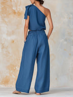 One-Shoulder Bow Tie Tencel Denim Two-Piece Set