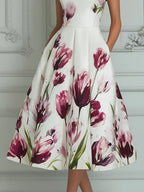 Elegant Floral Print Midi Tea Dress