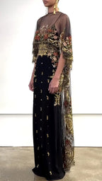 Black Embroidered Maxi Evening Gown