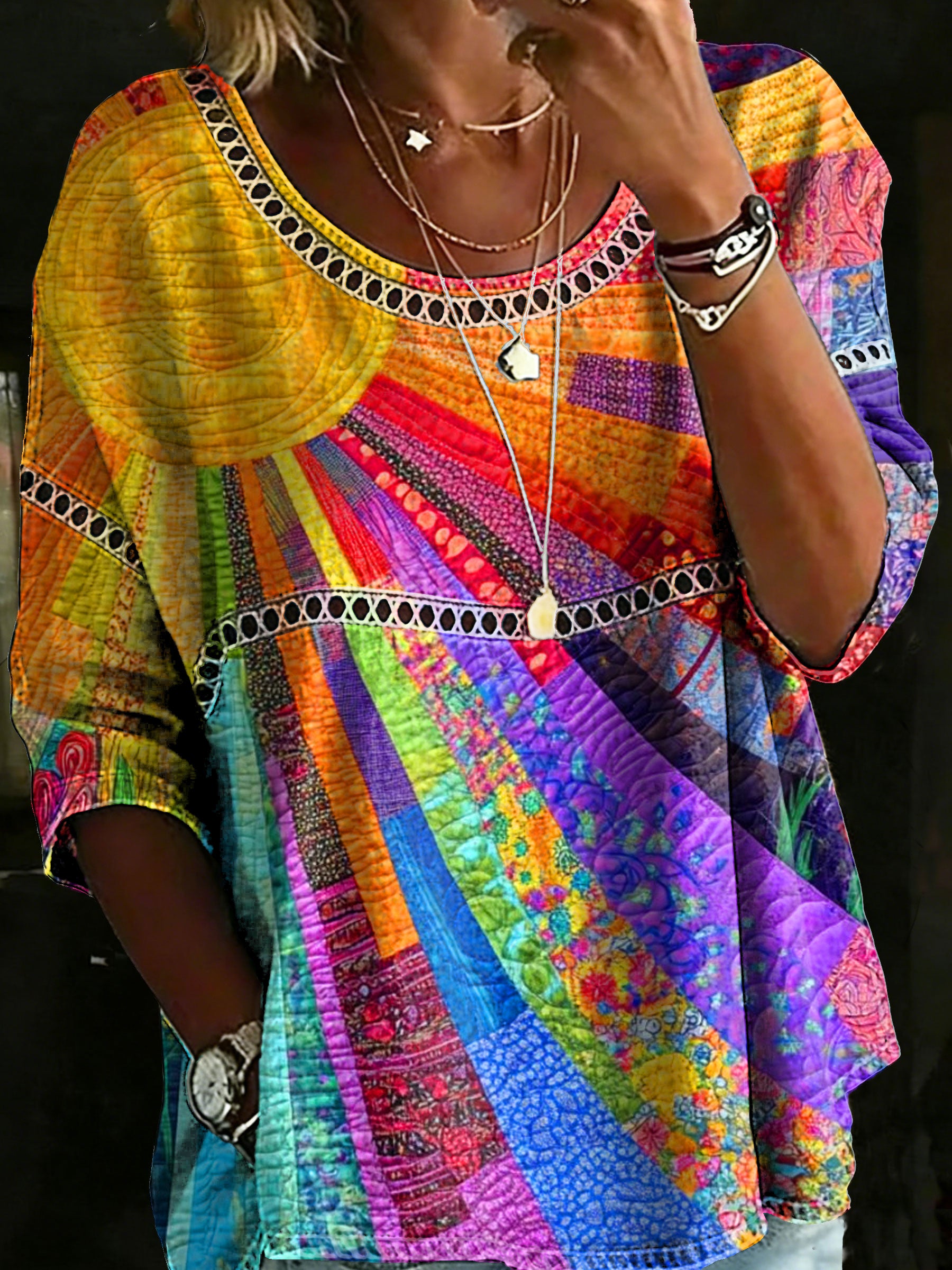 Women's Sunshine Multicolor Casual Loose Denim Blouse Shirt
