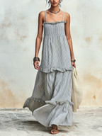 Tiered Ruffled Striped Smocked Cami Maxi Dress