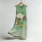 Lotus Flower Japanese Art Flowy Linen Midi Dress