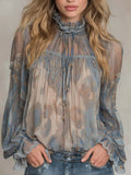 Vintage Sheer Paisley Ruffle Blouse