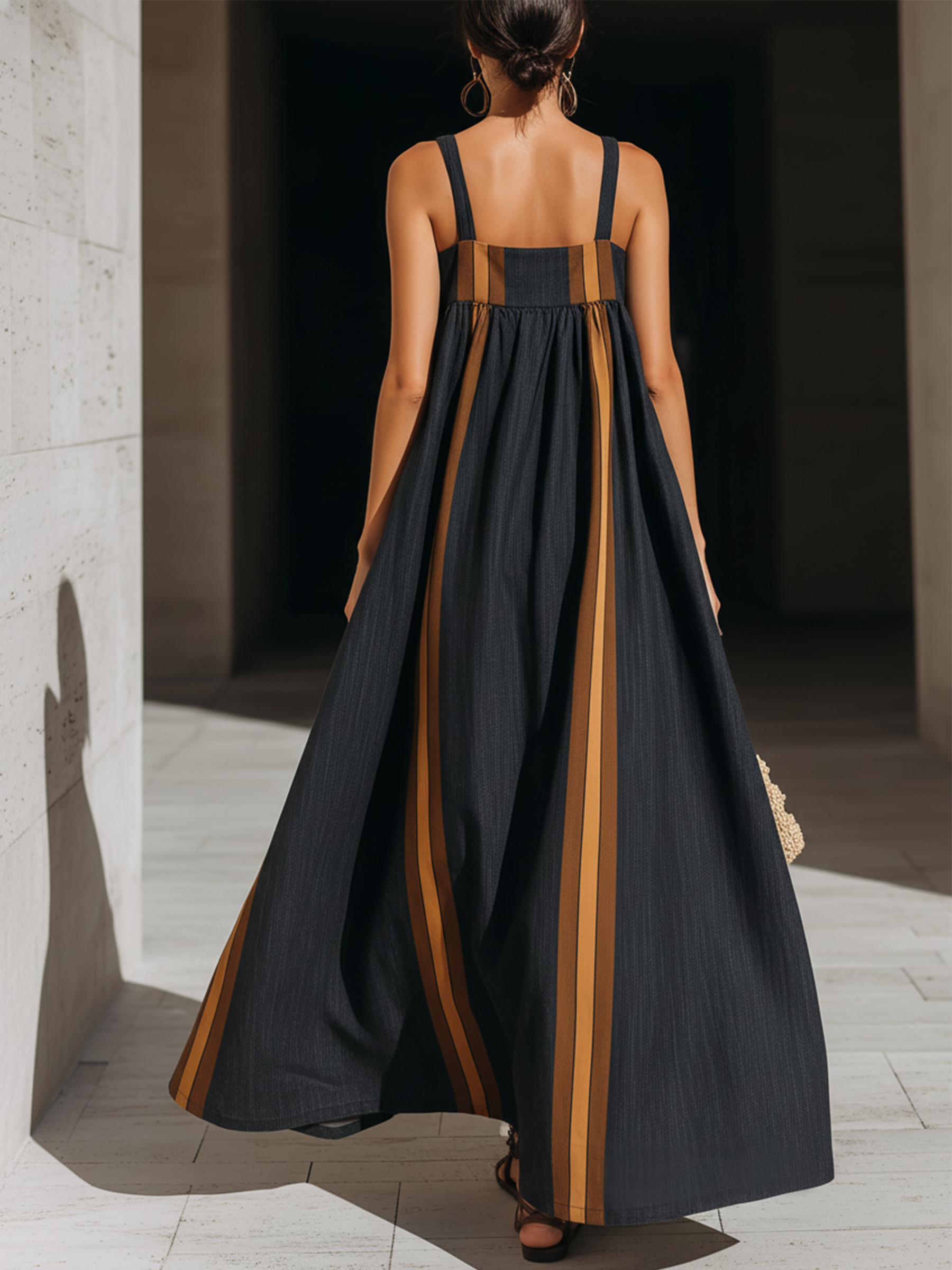 Dark Indigo Striped Denim Maxi Dress