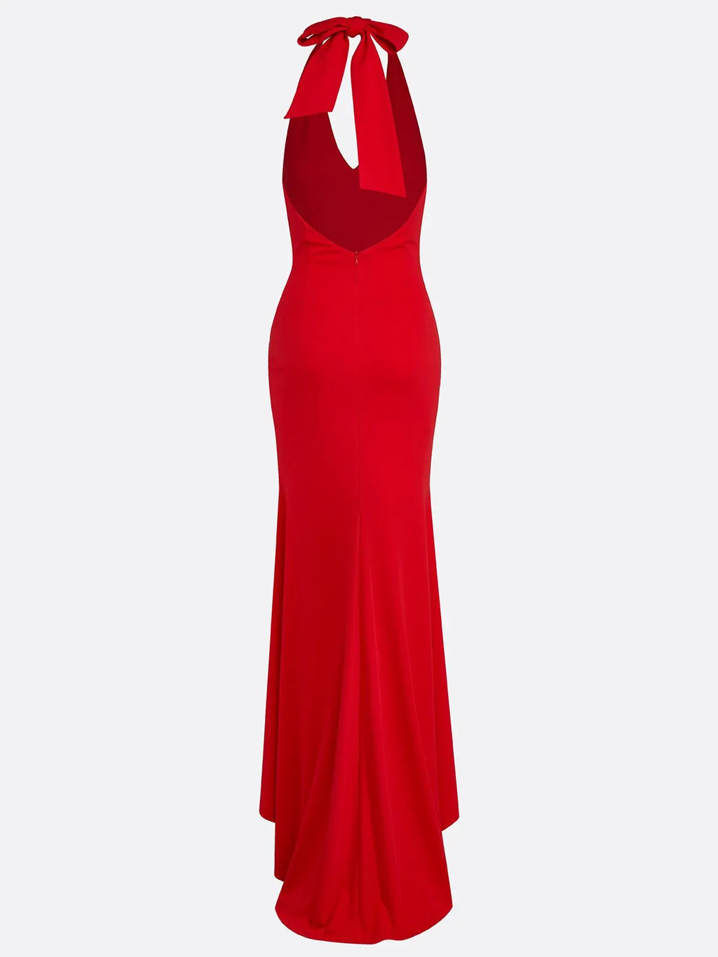 Red Ruched Knit Halter Sleeveless Bodycon Gown Dress