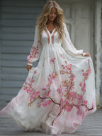 Vintage Japanese Plum Blossom Art Linen Blend Dress