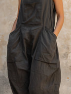 Dark Gray Cotton Sleeveless Oversized Harem Jumpsuit