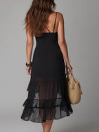 Boho High-Low Ruffled Hem Chiffon Midi Dress