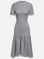 Gray Asymmetric Knit Cotton Crew Neck Half Sleeve Mermaid Midi Dress