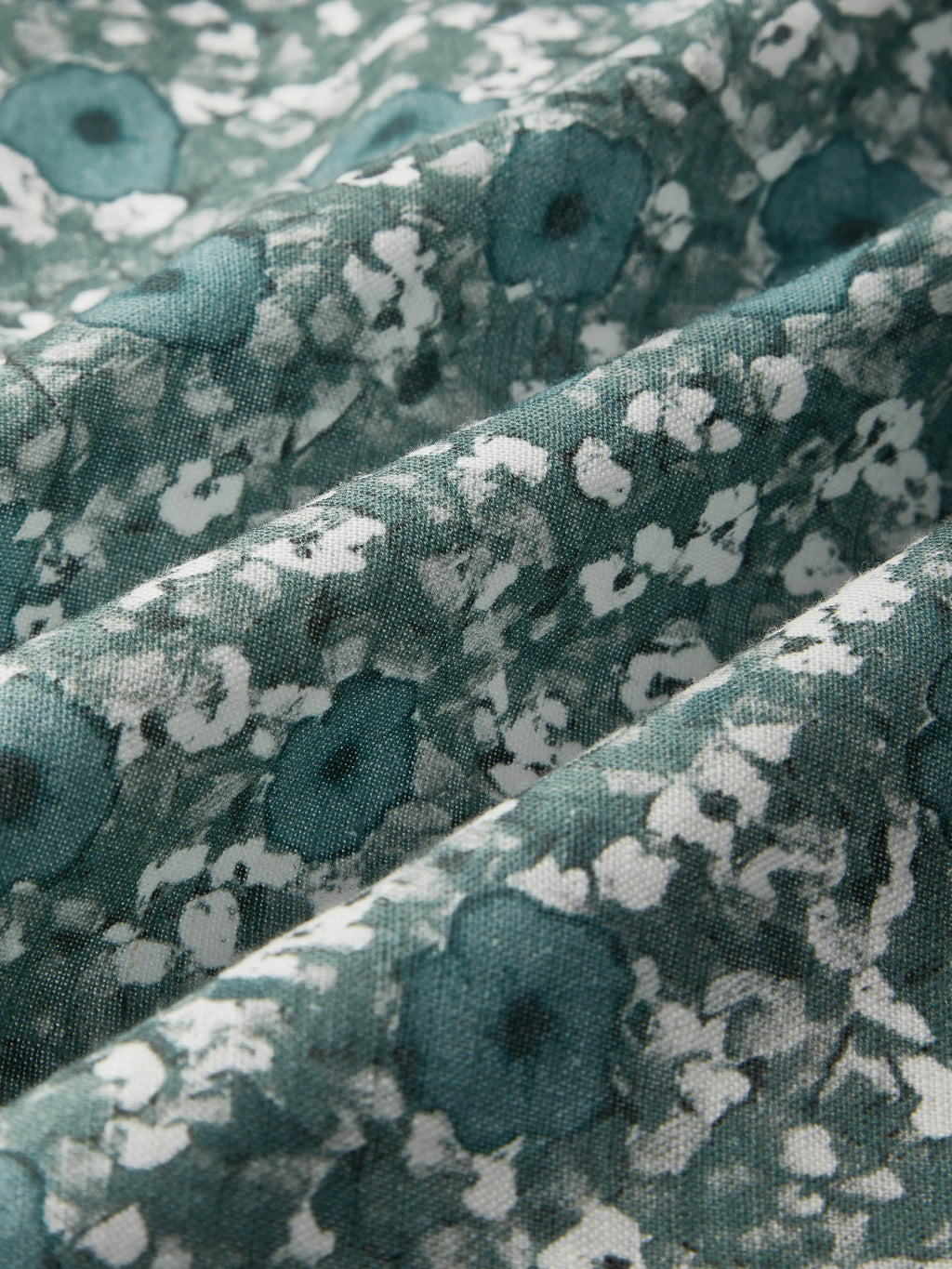 Maxi Linen Dress, Long Sleeves, V Neck, Floral, Button Design, Vintage, Green