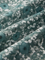 Maxi Linen Dress, Long Sleeves, V Neck, Floral, Button Design, Vintage, Green