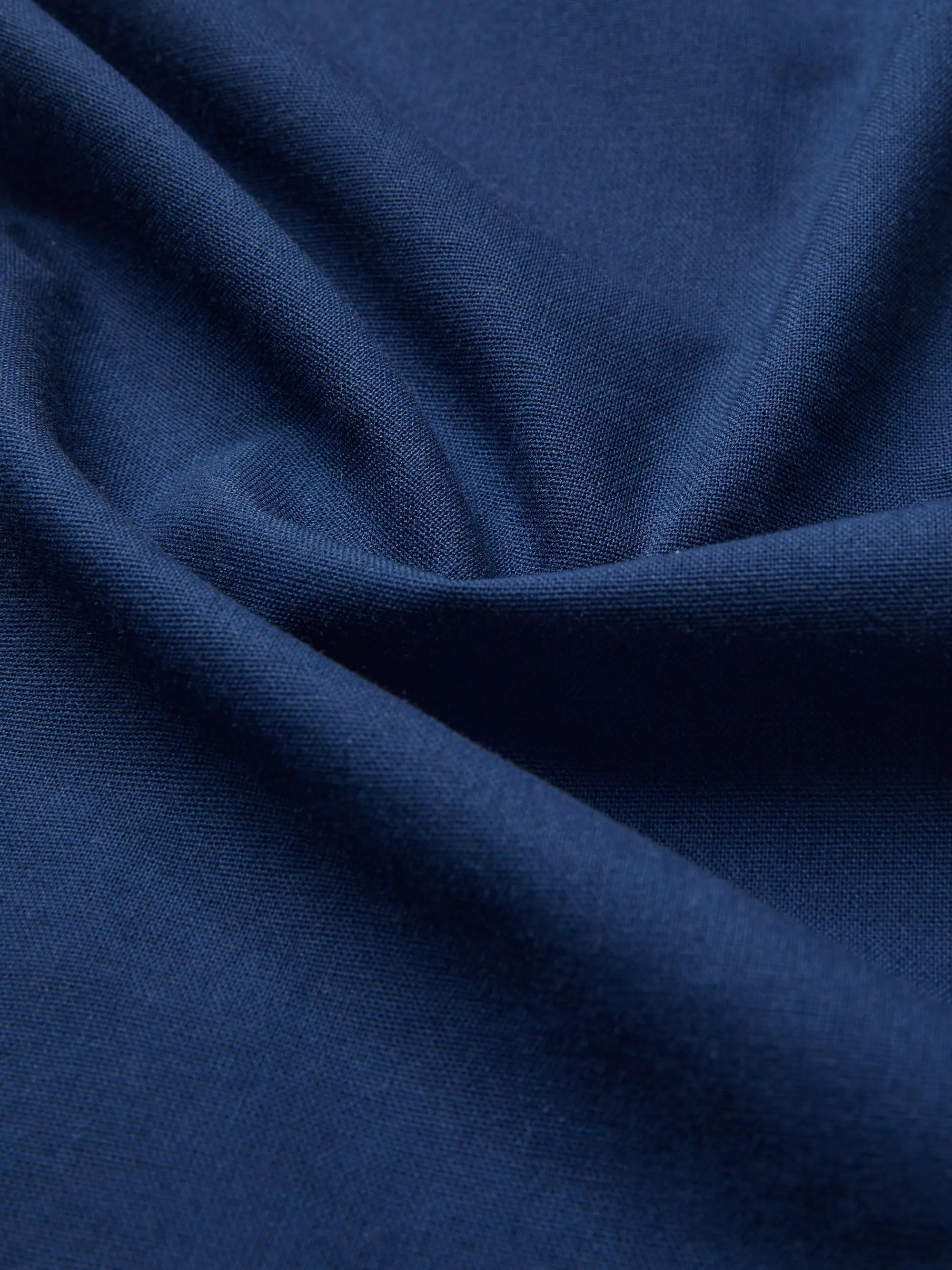 Midi Linen Dress, Half Sleeve, Shawl Collar, Plain, Button Design, Vintage, Dark Blue