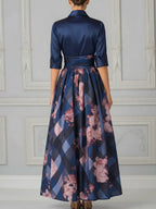 Collared Waist-Tie Pleated A-Line Maxi Dress