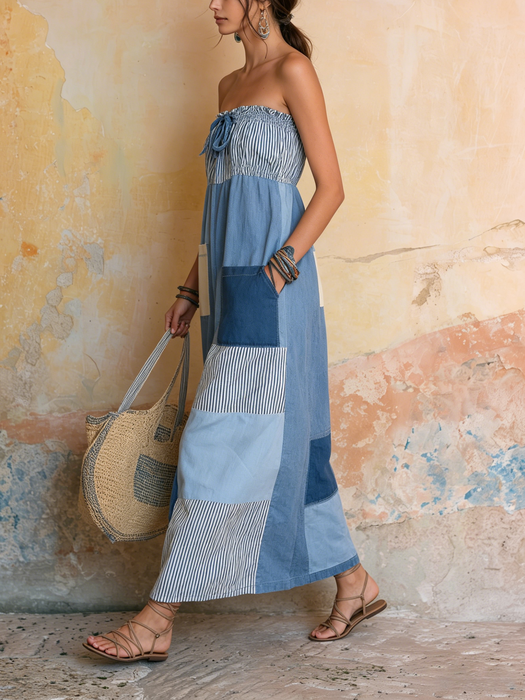 Halter Neck Cotton LinenMaxi Dress With Flowy Silhouette