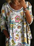 Women's Vintage Floral Casual Loose Denim Blouse Shirt