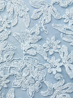 Light Blue Lace Embroidery Ruched Satin One Shoulder Sleeveless Mermaid Floor-length Gown Dress