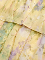 Yellow Ruffled Floral Chiffon Halter Sleeveless A-Line Maxi Dress