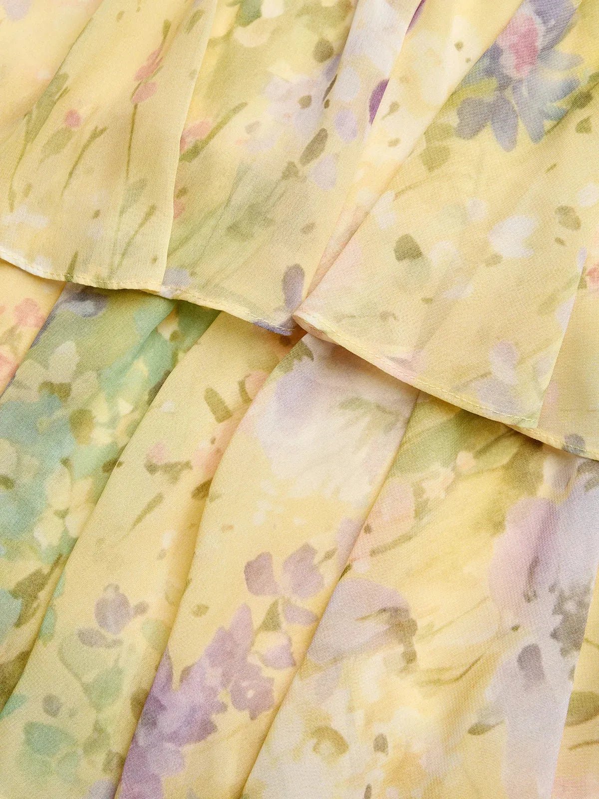 Yellow Ruffled Floral Chiffon Halter Sleeveless A-Line Maxi Dress