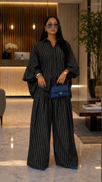 Vertical Stripe Oversized Shirt & Wide-Leg Pant Two-Piece