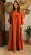 Terracotta Long Linen Cover-Up Dress