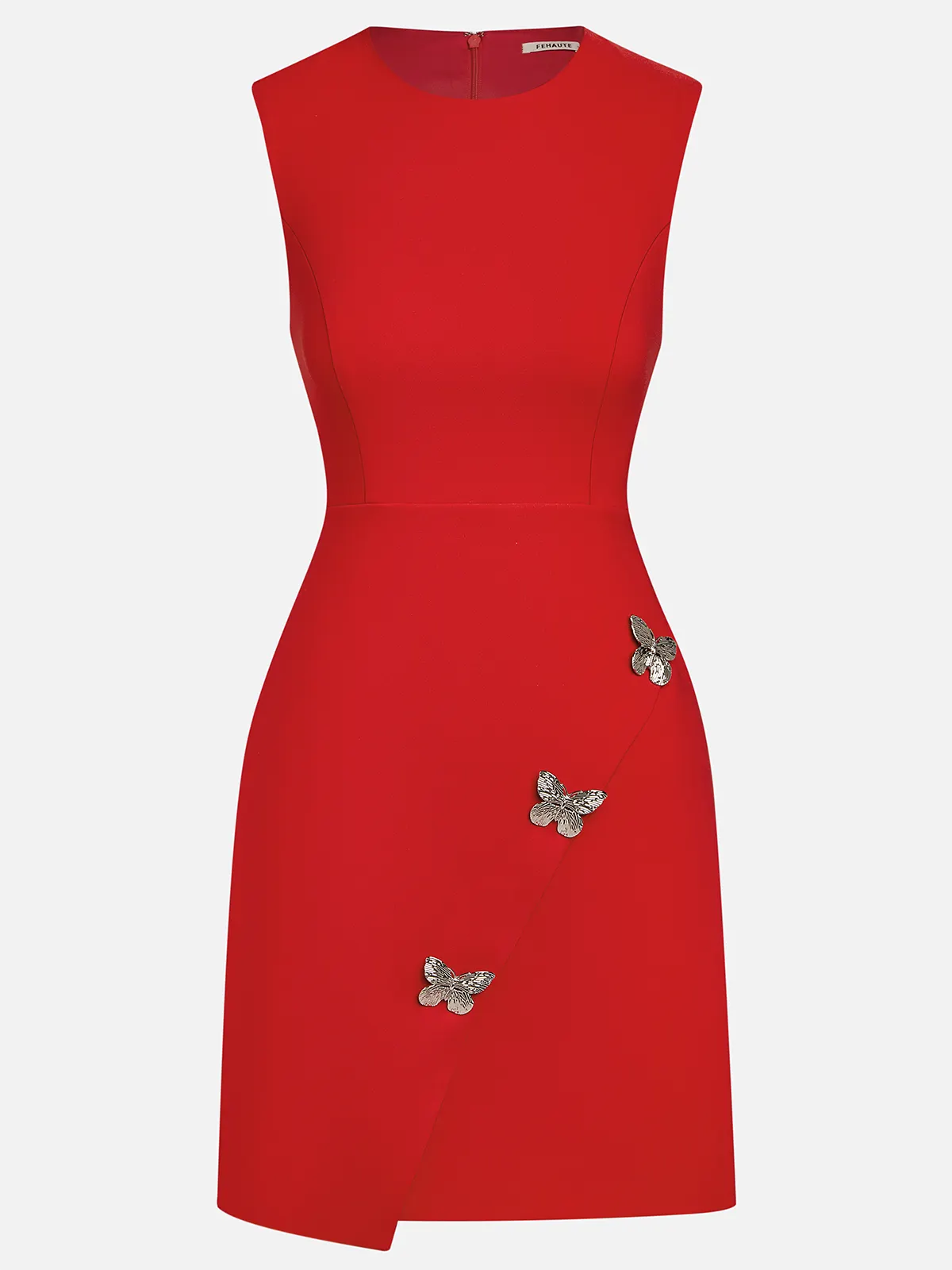 Red Butterfly Buckle Classic Crew Neck Sleeveless A-Line Mini Homecoming Dress