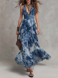 Bohemian Halter Neck Tiered Chiffon Maxi Dress