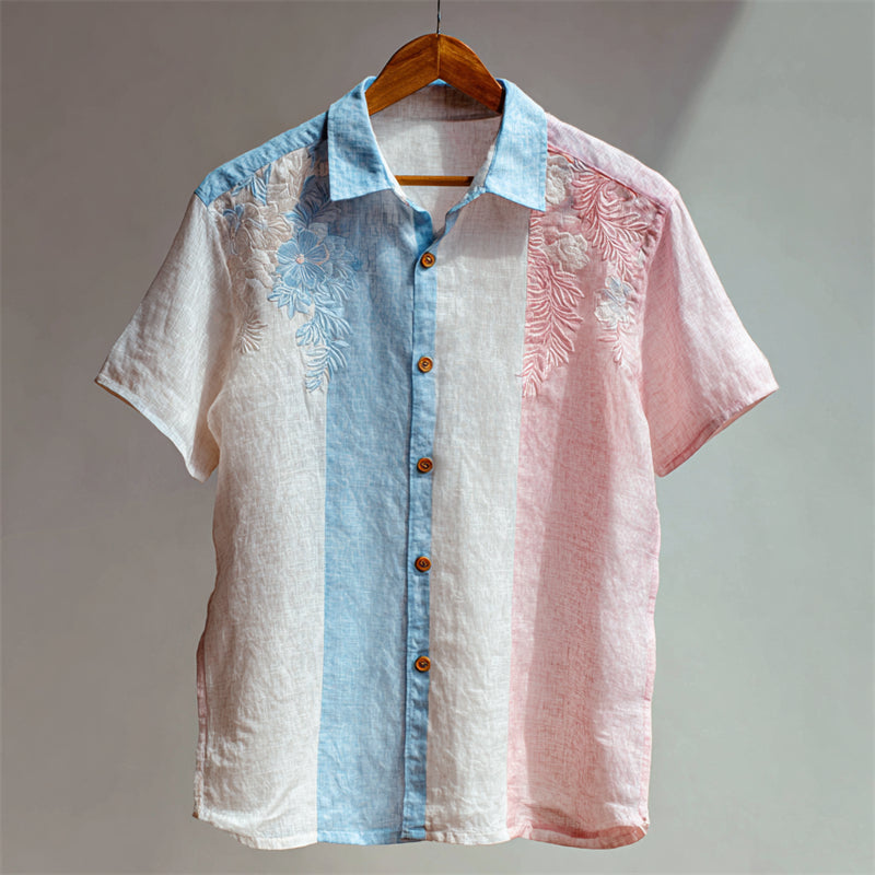 Classy Floral Trans Flag Colorblock Linen Shirt