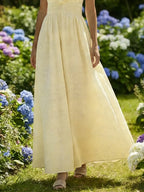 Maxi Cotton Dress, Sleeveless, V Neck, Plain, Lace, Vintage, White