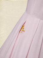 Midi Linen Dress, Half Sleeve, V Neck, Plain, Pocket Design, French Vintage, Light Pink