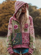Women's Vintage Fabric Embroidered Patchwork Hoodie