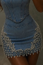 Denim Corset & Mini Skirt Two Piece Set