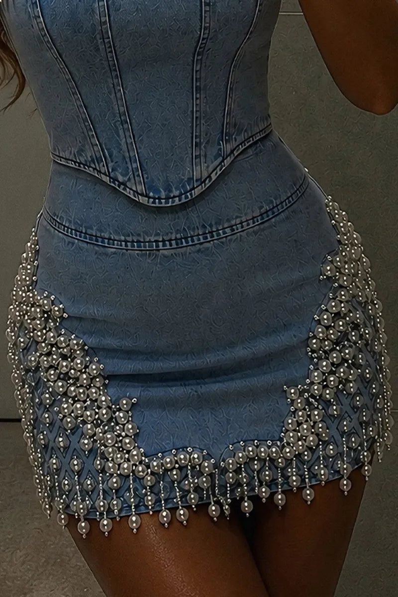 Denim Corset & Mini Skirt Two Piece Set
