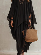 Bohemian Black Chiffon Asymmetrical Long Skirt