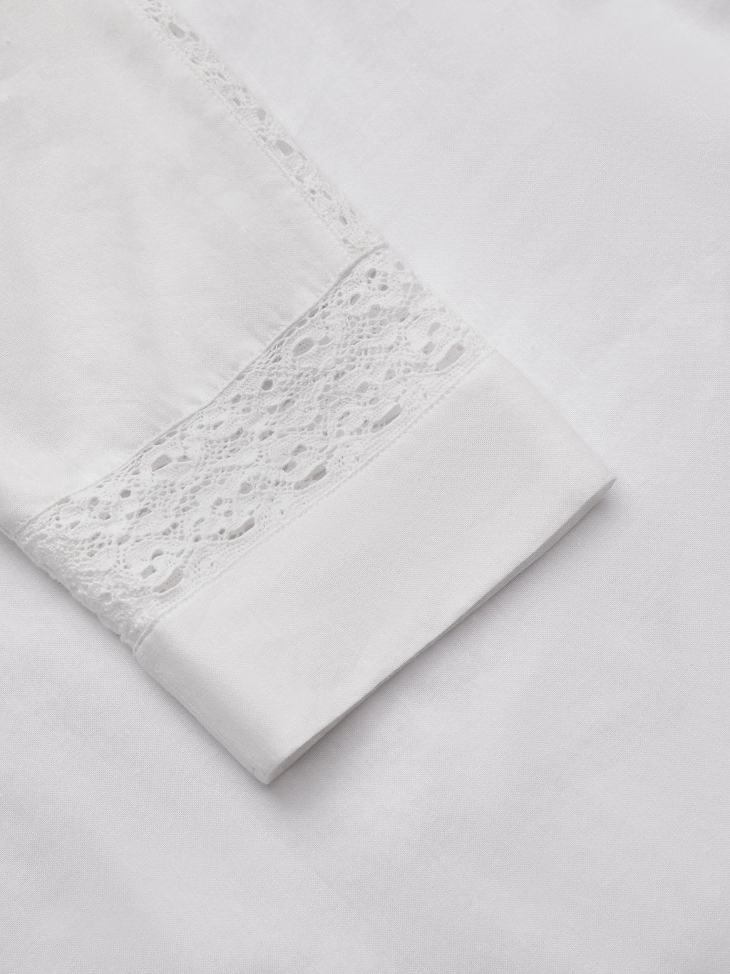 Midi Cotton Dress, Half Sleeve, Round Neck, Plain, Lace, Vacation, Vintage, White