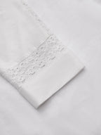 Midi Cotton Dress, Half Sleeve, Round Neck, Plain, Lace, Vacation, Vintage, White
