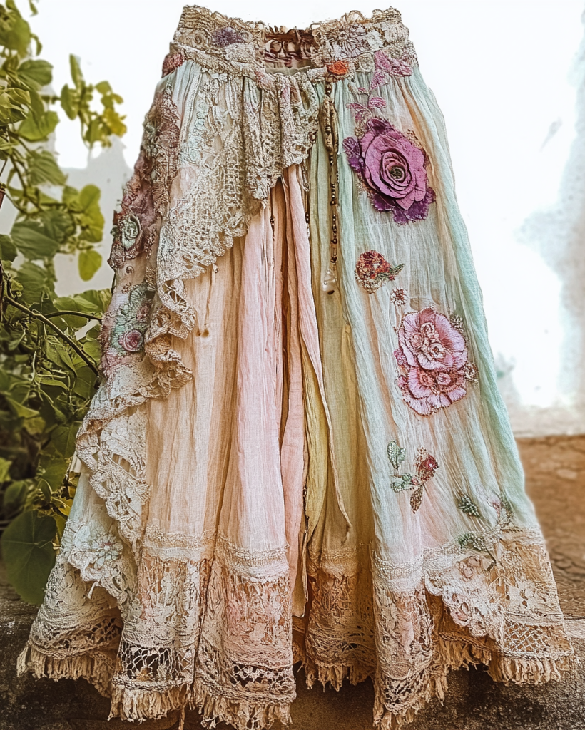 Summer Vacation Ruffle Lace Patchwork Skirt   c6b6