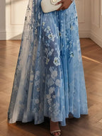 Light Blue Chiffon V Neck Sleeveless A-Line Maxi Dress