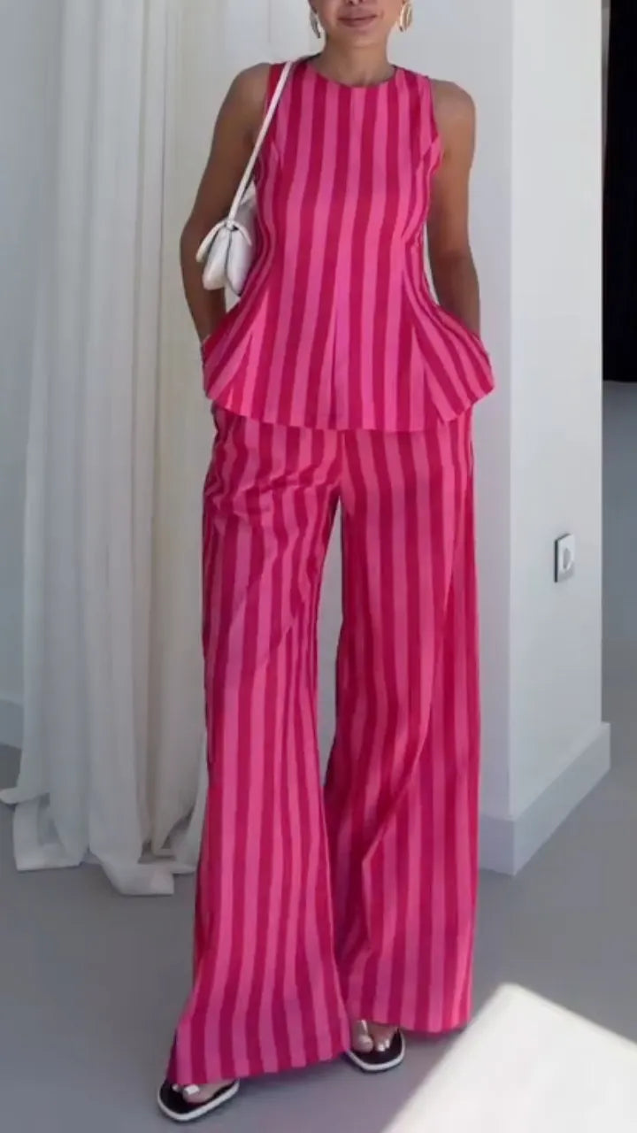 Stripe Sleeveless Two‑Piece Pant Set