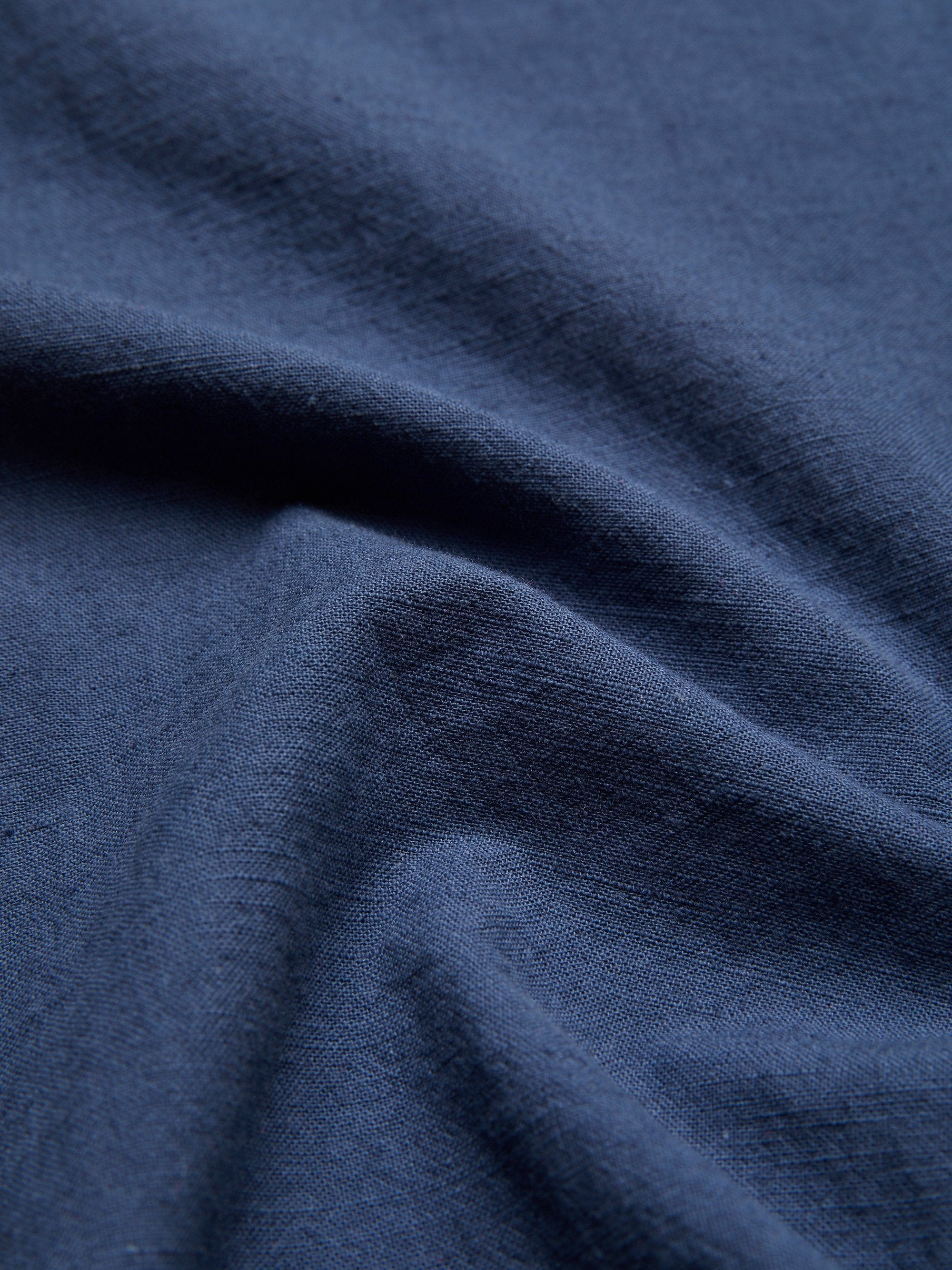 Linen Shirt, Long Sleeves, Shawl Collar, Plain, Lace, Vintage, Blue