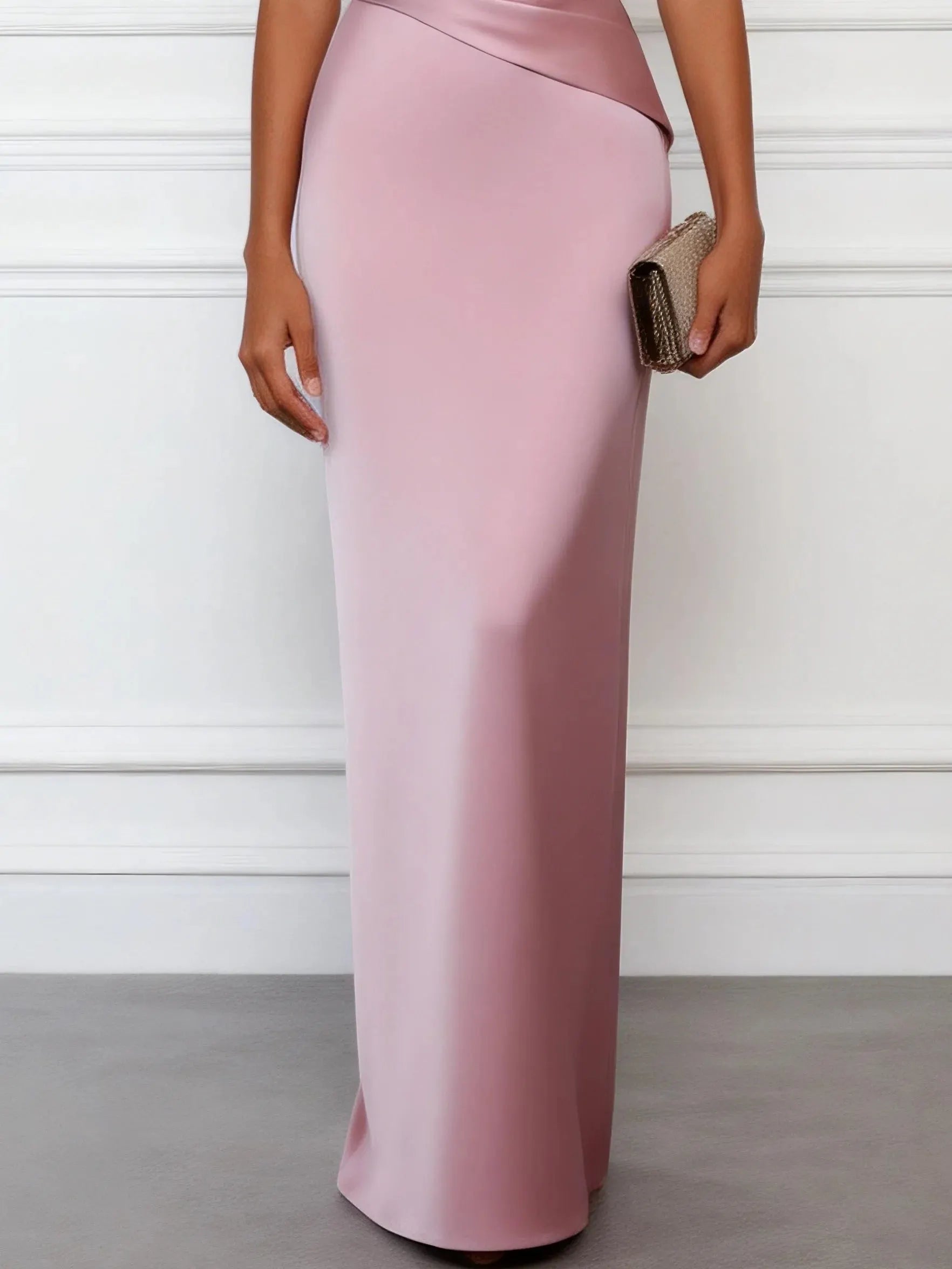 Pink Satin One Shoulder Sleeveless Sheath Gown Dress
