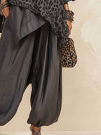 Dark Grey Leopard Print Asymmetric Linen-Blend Co-ord Set