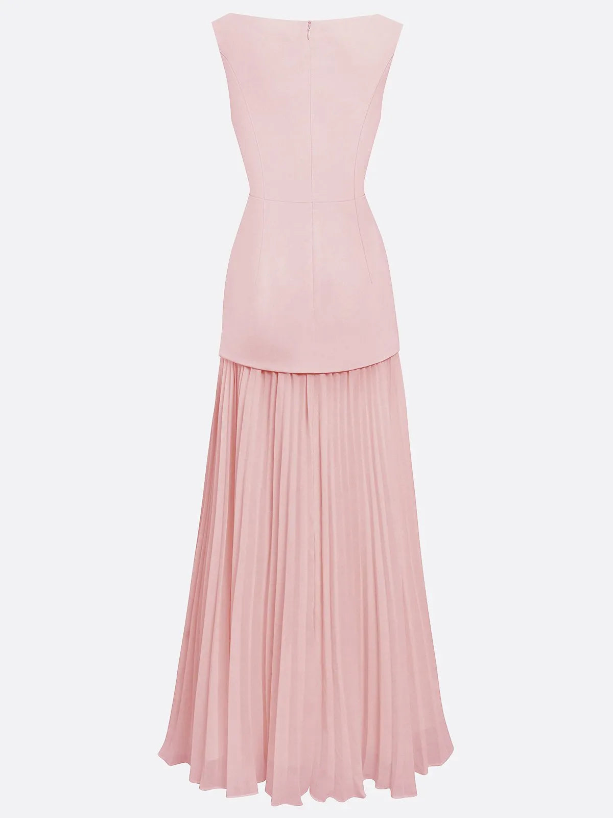Pink Pleated Classic Boat Neck Sleeveless A-Line Floor-length Gown Dress