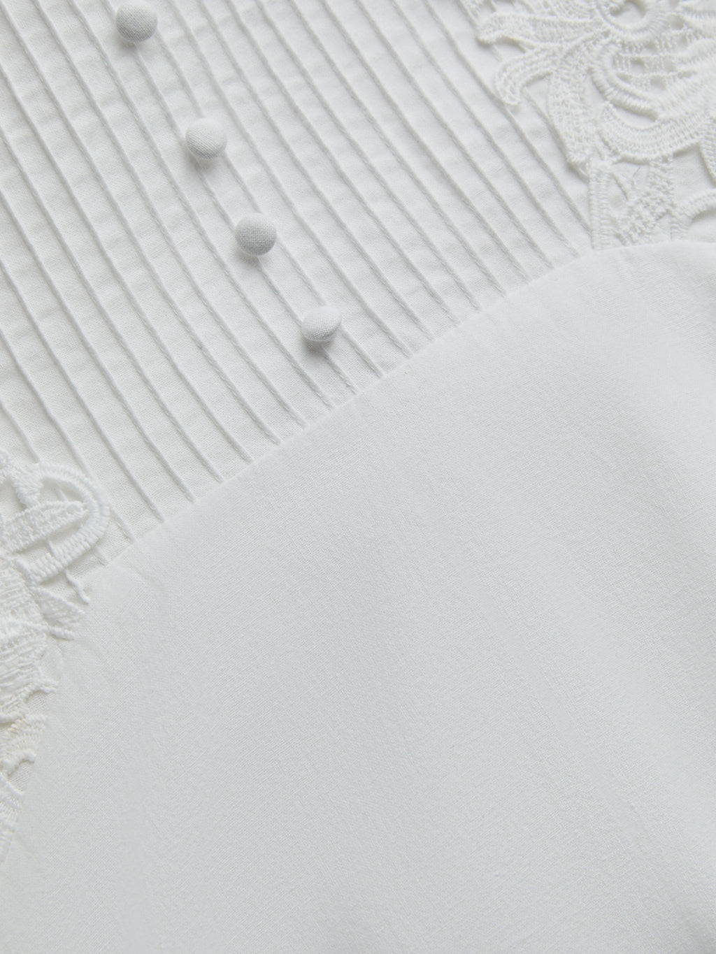 Midi Cotton Dress, Sleeveless, Round Neck, Plain, Lace, Vintage, White