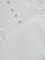 Midi Cotton Dress, Sleeveless, Round Neck, Plain, Lace, Vintage, White