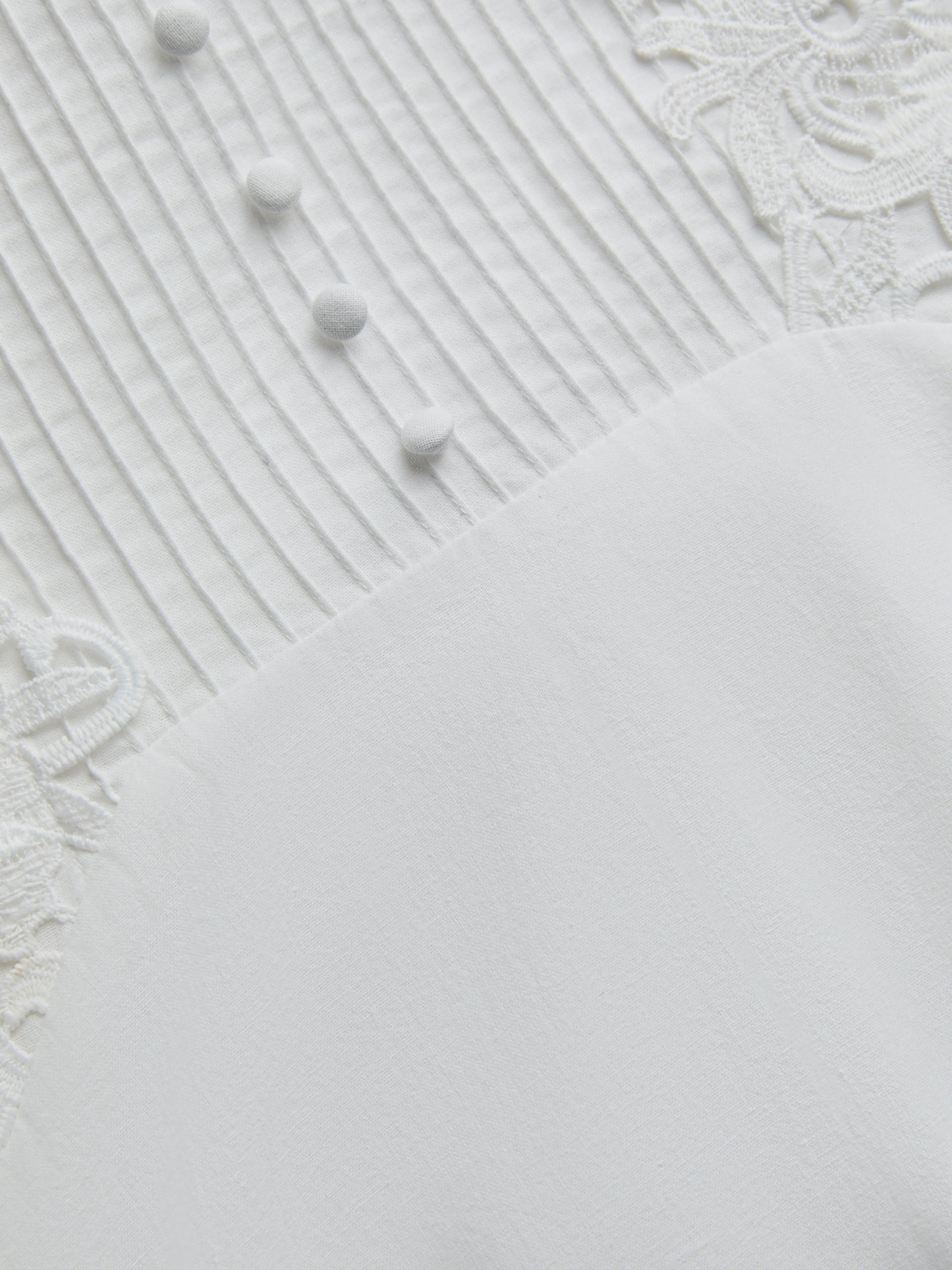 Midi Cotton Dress, Sleeveless, Round Neck, Plain, Lace, Vintage, White