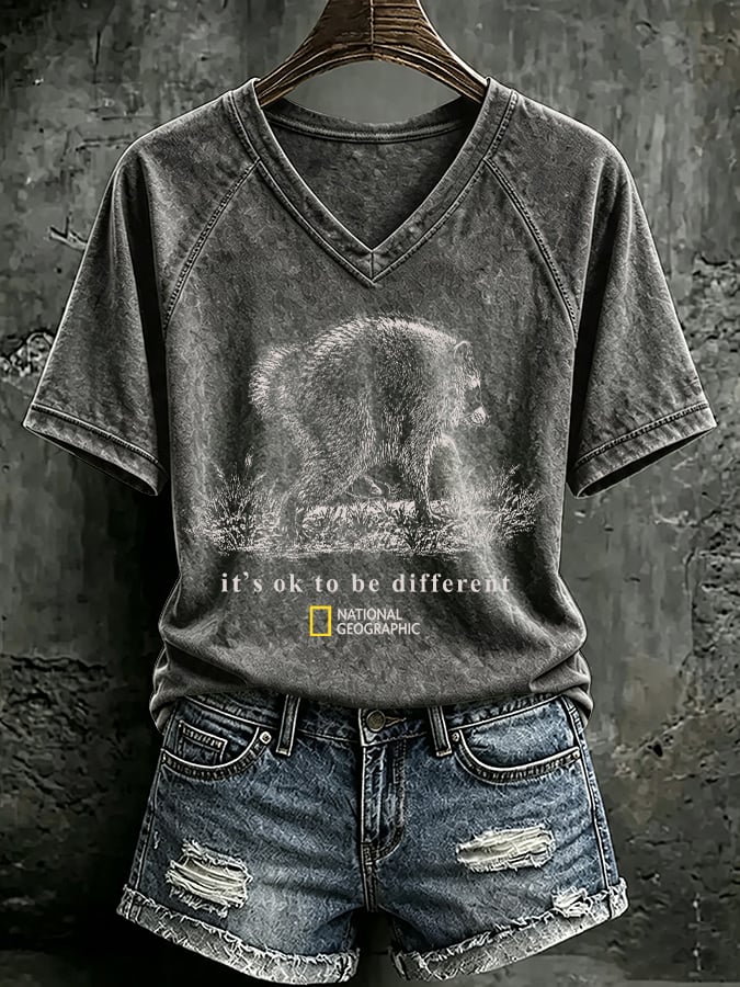 V Neck Retro Jimothy It's Ok To Be Different Print T-Shirt